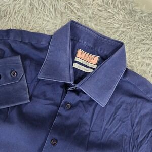 Thomas Pink Shirt Mens 17.5 Navy Blue Excellent Slim Fit Stretch Button Down